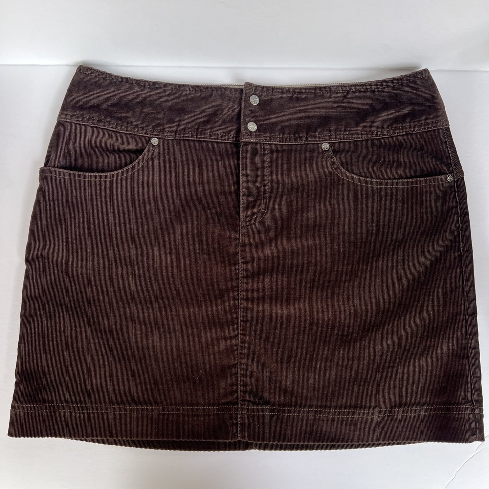 Athleta Womens Brown Corduroy Mini Skirt Drawstring 4 Pockets Size 12 Fall